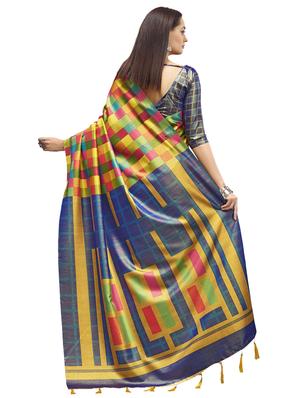 checkered woven saree with blouse - 17091992 - Standard Image - 2