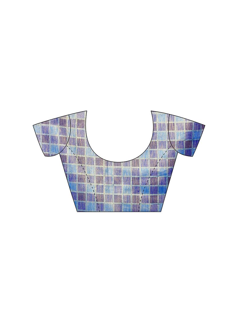 checkered woven saree with blouse - 17091992 - Zoom Image - 3