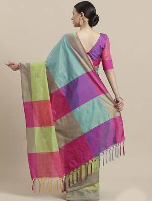 color block woven saree with blouse - 17092029 - Standard Image - 2