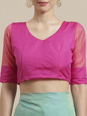 color block woven saree with blouse - 17092029 - Standard Image - 4