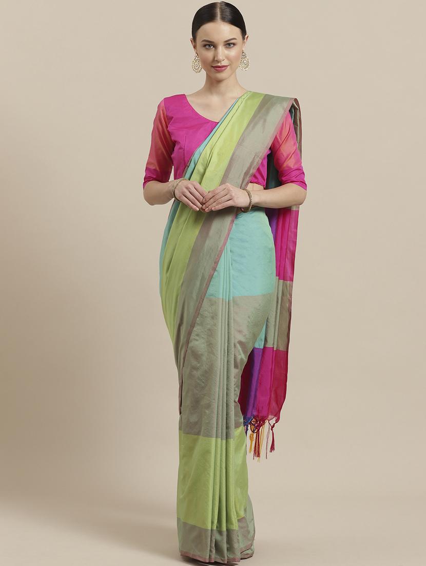 color block woven saree with blouse - 17092029 - Zoom Image - 1