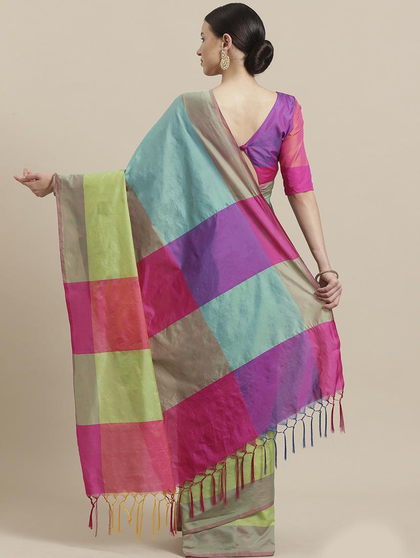 color block woven saree with blouse - 17092029 - Zoom Image - 2