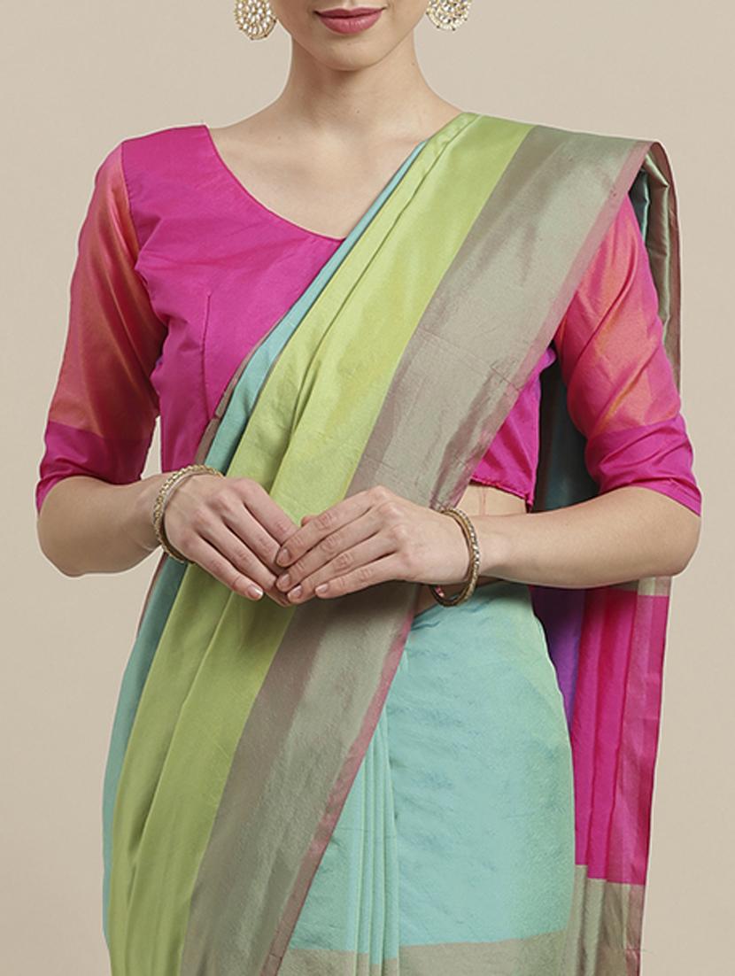 color block woven saree with blouse - 17092029 - Zoom Image - 3