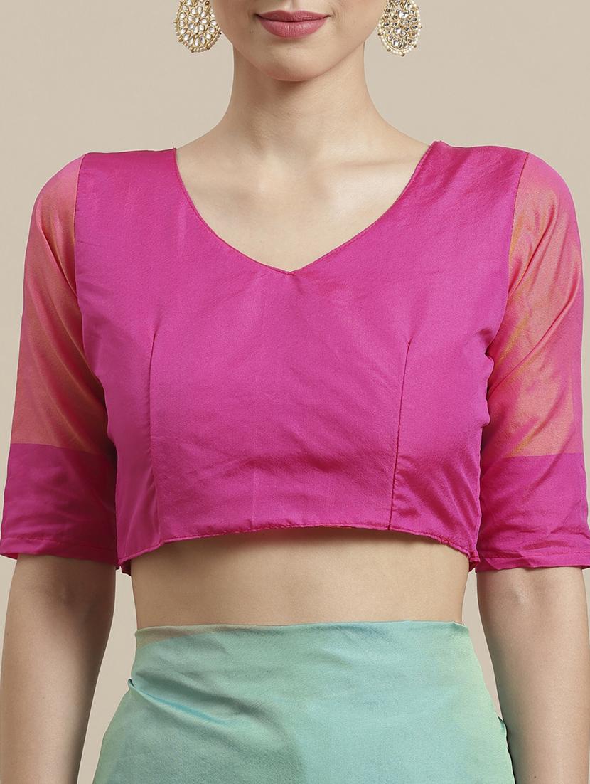 color block woven saree with blouse - 17092029 - Zoom Image - 4