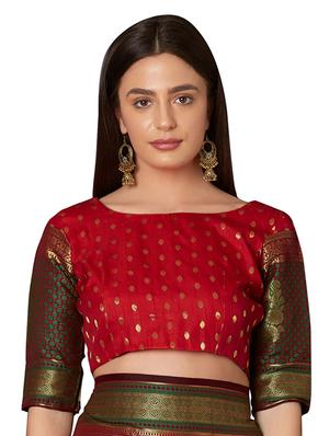 printed woven saree with blouse - 17092036 - Standard Image - 3