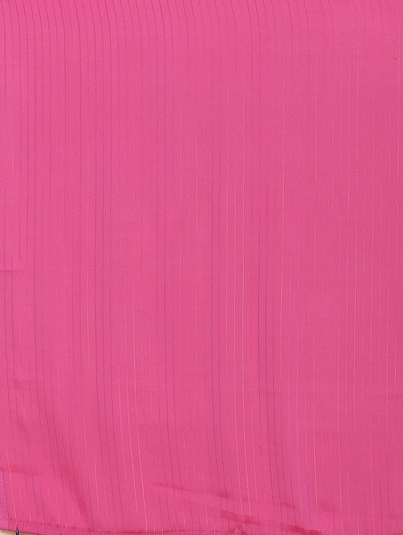 striped plain saree with blouse - 17092045 - Zoom Image - 5