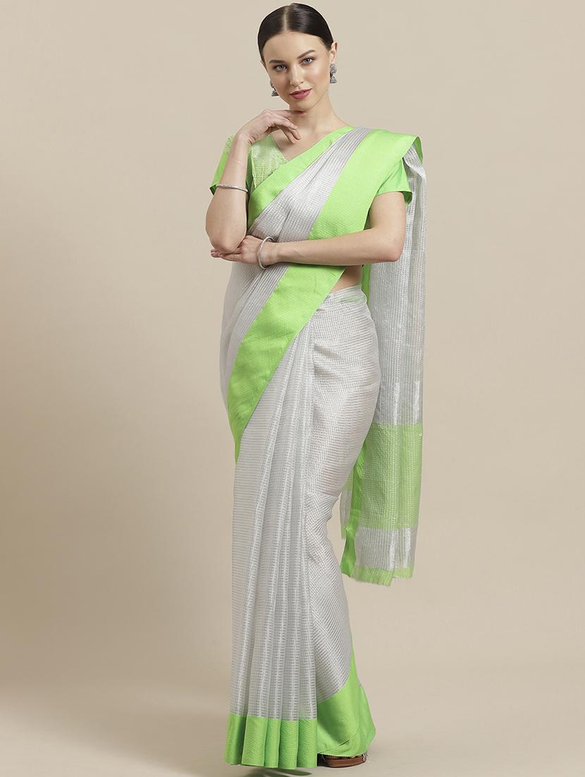 solid bordered saree with blouse - 17092061 - Zoom Image - 1