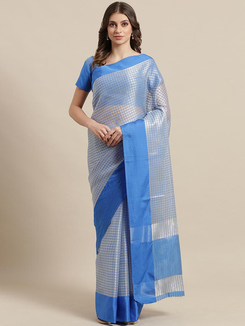 solid bordered saree with blouse - 17092070 - Zoom Image - 1