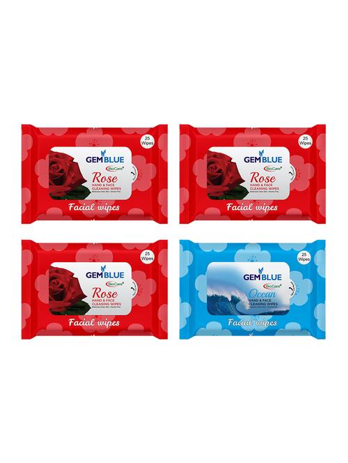 gemblue biocare rose +rose + rose + ocean facial wipes pack of 4 - 17092355 - Standard Image - 1