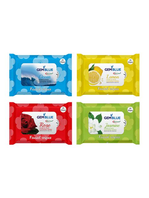 gemblue biocare ocean +lemon +rose +jasemine facial wipes pack of 4 - 17092358 - Standard Image - 1