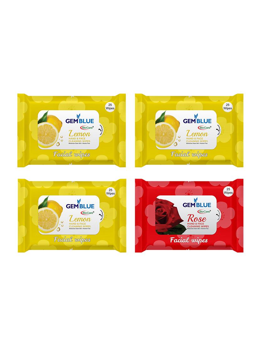 gemblue biocare lemon +lemon + lemon + rose facial wipes pack of 4 - 17092359 - Zoom Image - 1