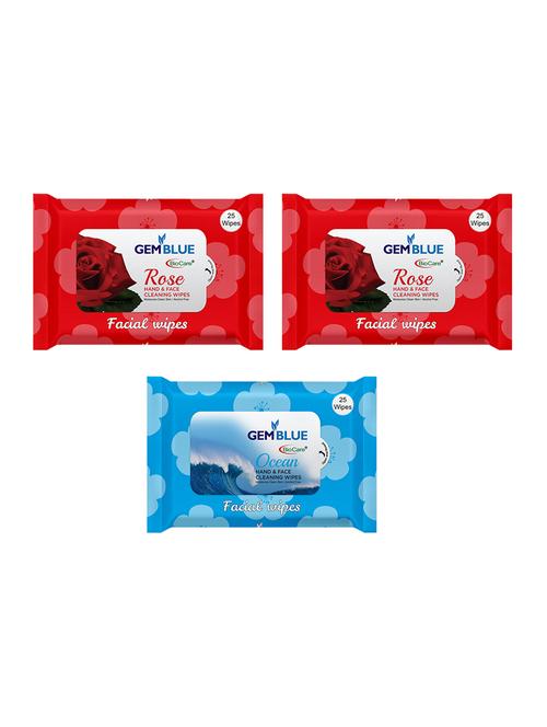 gemblue biocare rose + rose + ocean facial wipes pack of 3 - 17092363 - Standard Image - 1