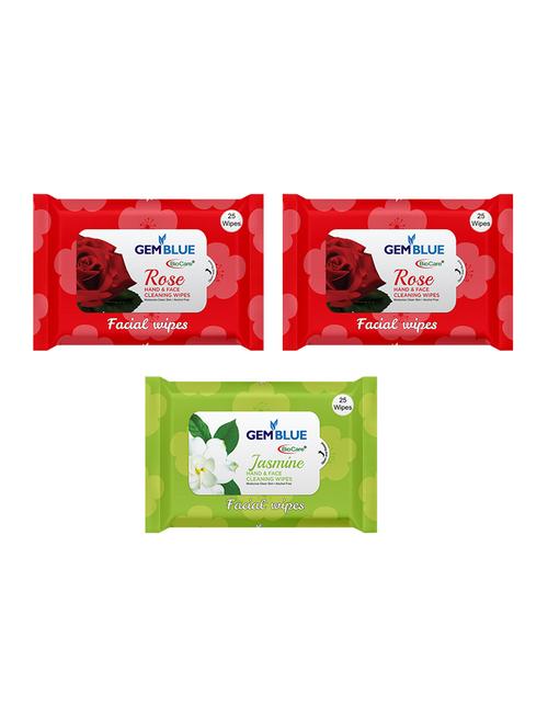 gemblue biocare rose + rose + jasemine facial wipes pack of 3 - 17092364 - Standard Image - 1