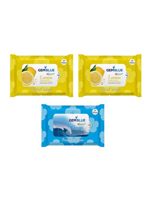 gemblue biocare lemon + lemon + ocean facial wipes pack of 3 - 17092367 - Standard Image - 1