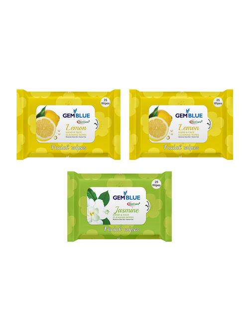 gemblue biocare lemon + lemon + jasmine facial wipes pack of 3 - 17092368 - Standard Image - 1