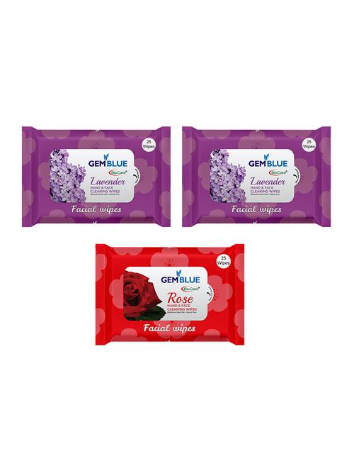 gemblue biocare lavender + lavender + rose facial wipes pack of 3 - 17092369 - Standard Image - 1