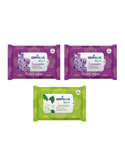 gemblue biocare lavender + lavender + jasmine facial wipes pack of 3 - 17092372 - Standard Image - 1