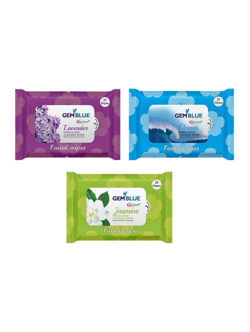 gemblue biocare lavender + ocean + jasmine facial wipes pack of 3 - 17092373 - Standard Image - 1