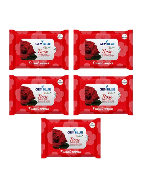 gemblue biocare rose facial wipes pack of 5 - 17092375 - Standard Image - 1