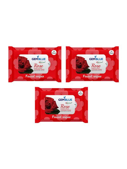 gemblue biocare rose facial wipes pack of 3 - 17092385 - Standard Image - 1