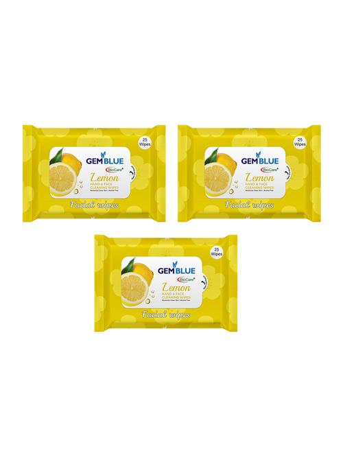 gemblue biocare lemon facial wipes pack of 3 - 17092387 - Standard Image - 1