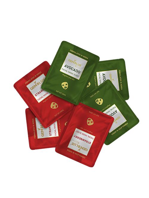 gemblue biocare strawberry+avocado facial sheet masks pack of 6 - 17092425 - Standard Image - 1