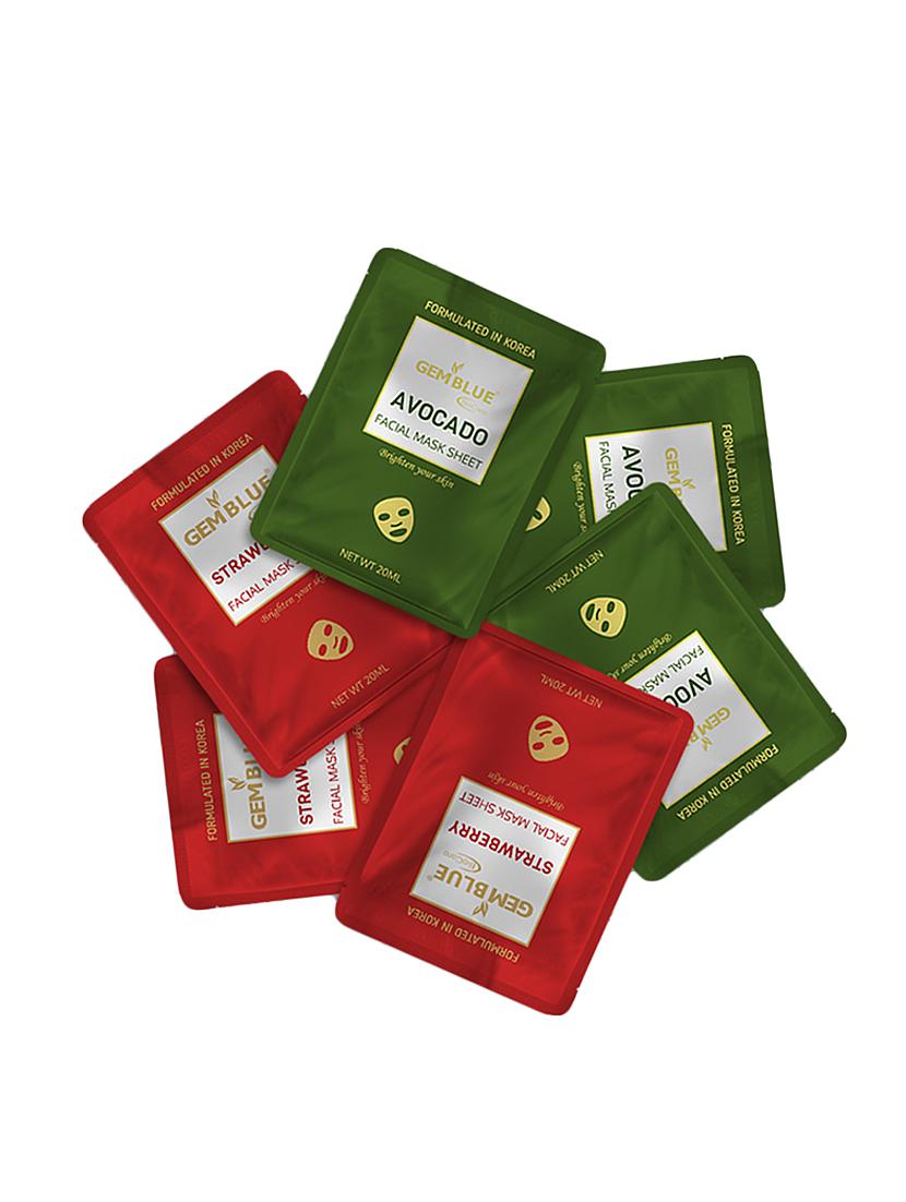 gemblue biocare strawberry+avocado facial sheet masks pack of 6 - 17092425 - Zoom Image - 1