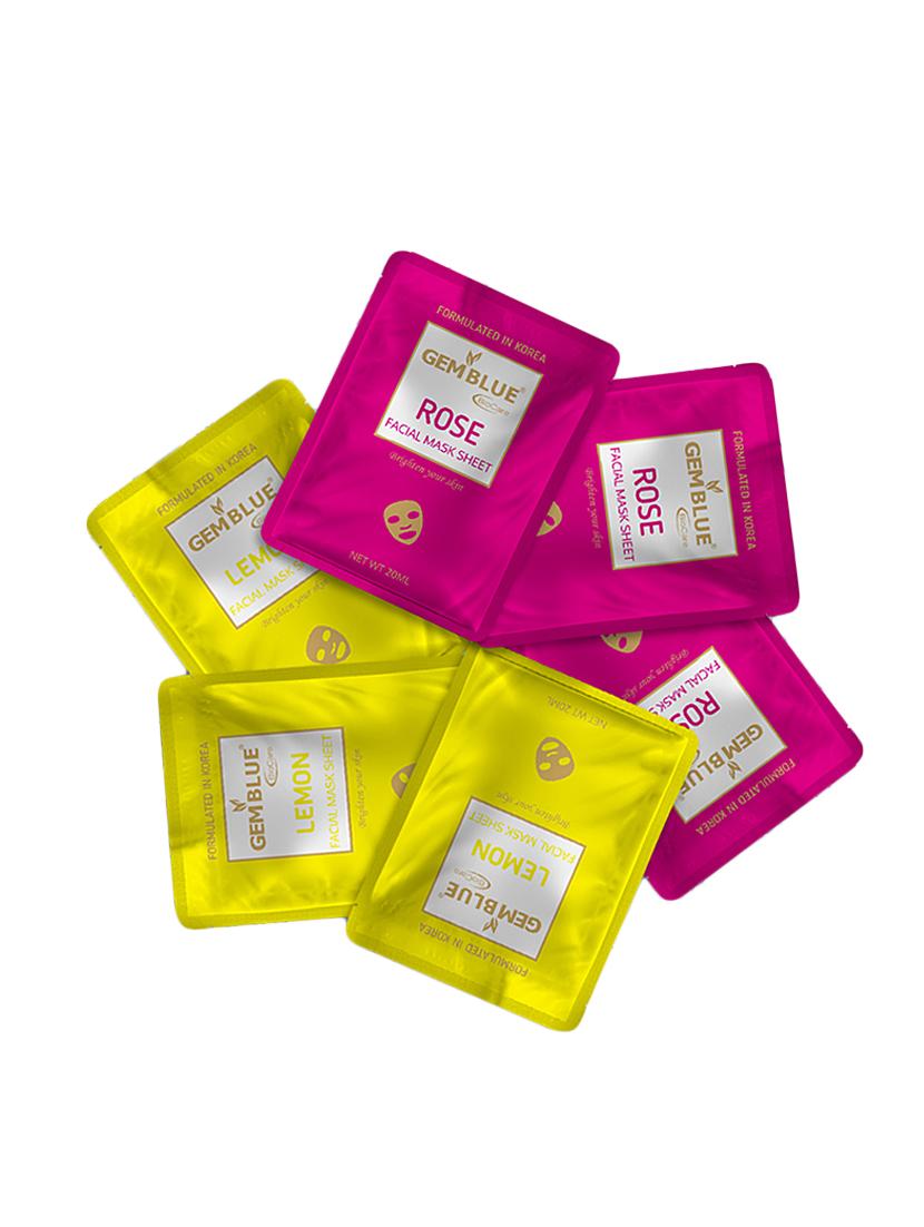 gemblue biocare rose+lemon facial sheet mask pack of 6 - 17092426 - Zoom Image - 1