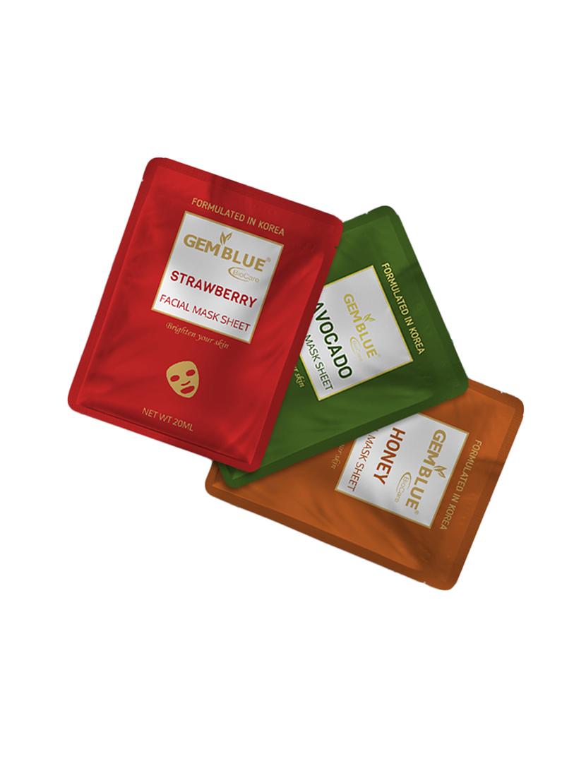 gemblue biocare strawberry+avocado+honey facial sheet mask pack of 3 - 17092428 - Zoom Image - 1