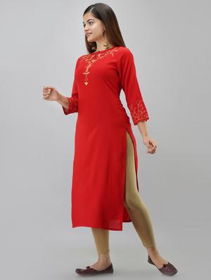 embroidered straight kurta - 17093266 - Standard Image - 2