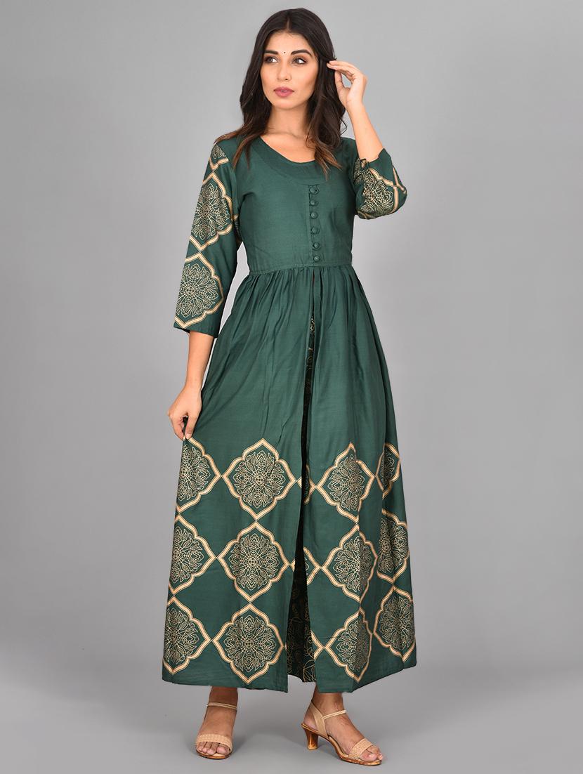 gold print high slit kurta - 17093316 - Zoom Image - 2
