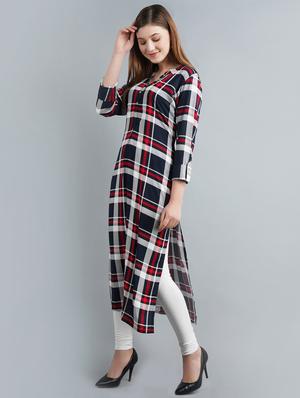 checkered straight kurta - 17094155 - Standard Image - 2