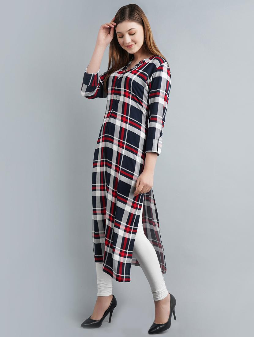 checkered straight kurta - 17094155 - Zoom Image - 2