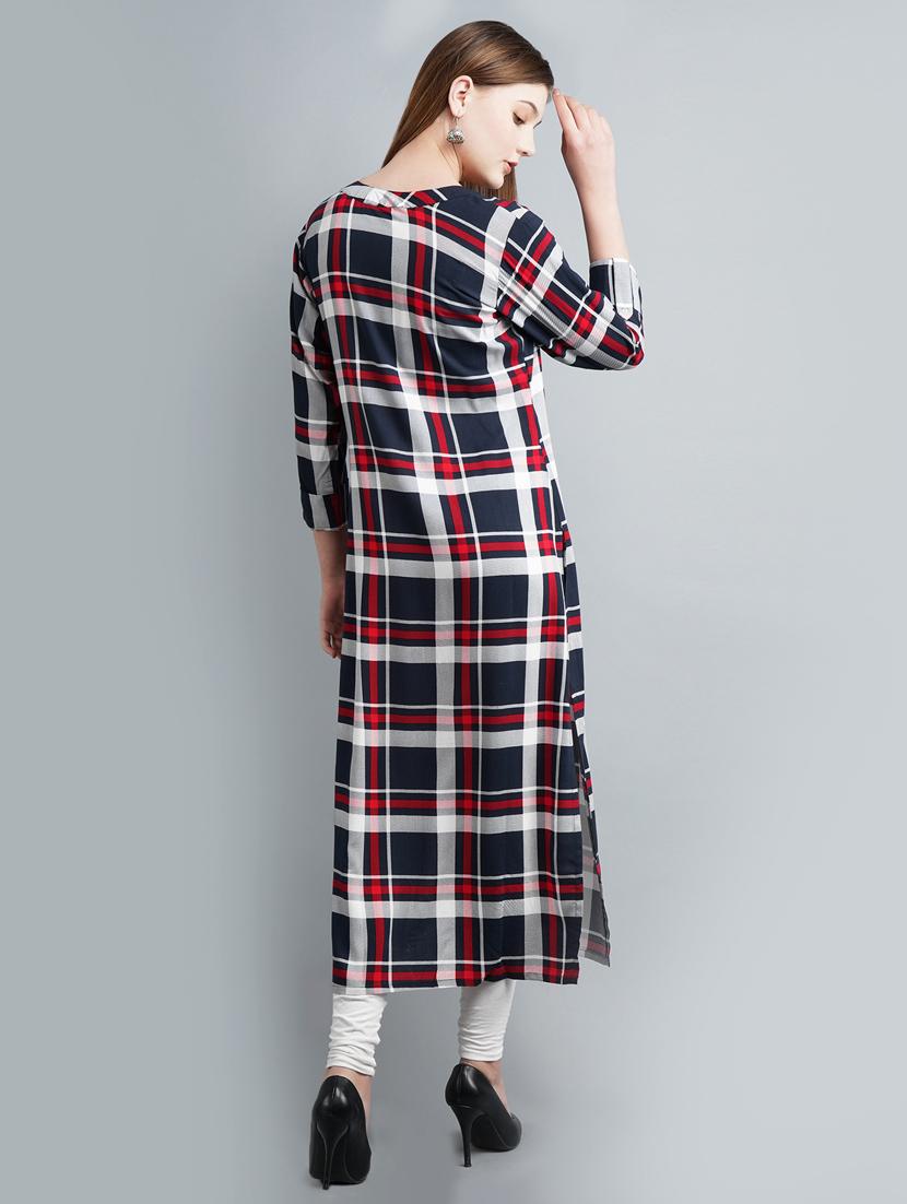 checkered straight kurta - 17094155 - Zoom Image - 3