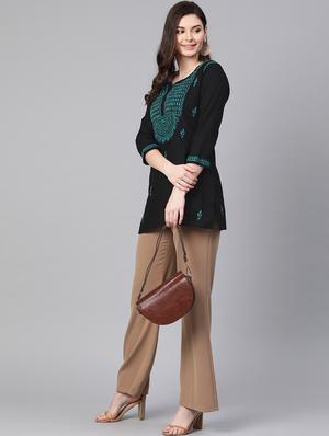 ada hand-embroidered black chikankari kurti - 17094441 - Standard Image - 4