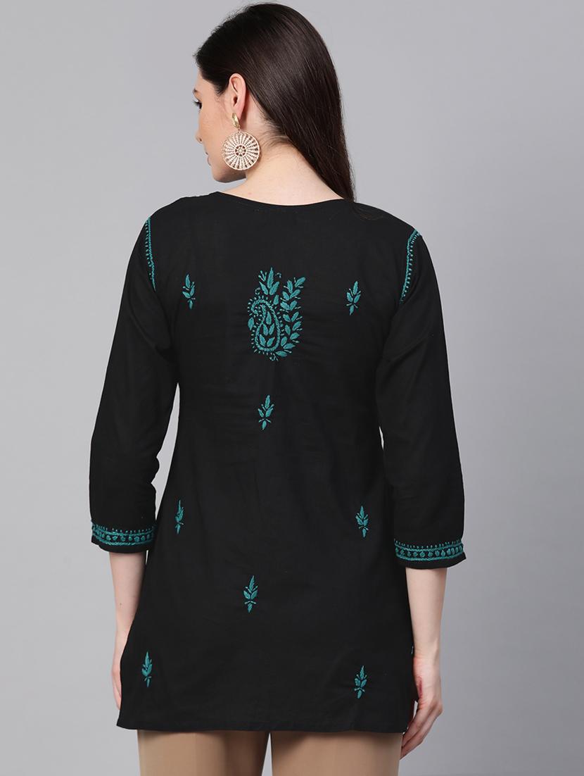 ada hand-embroidered black chikankari kurti - 17094441 - Zoom Image - 3