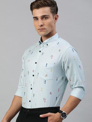 blue printed casual shirt - 17094542 - Standard Image - 2