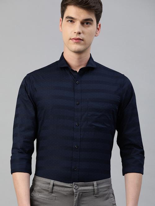 navy blue striped casual shirt - 17094547 - Standard Image - 1