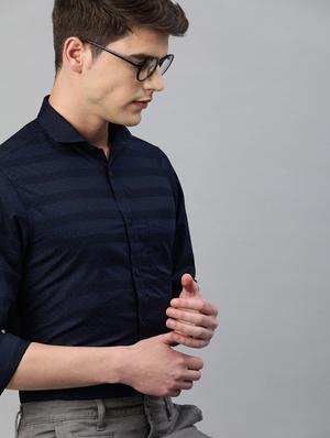 navy blue striped casual shirt - 17094547 - Standard Image - 2