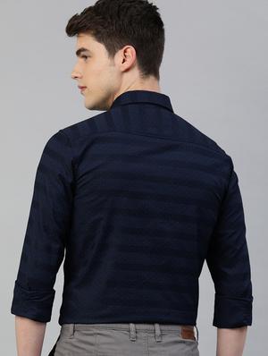 navy blue striped casual shirt - 17094547 - Standard Image - 3
