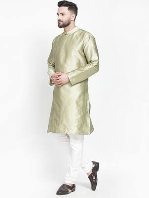 green jacquard kurta pyjama set - 17095274 - Standard Image - 3