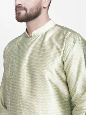 green jacquard kurta pyjama set - 17095274 - Standard Image - 5