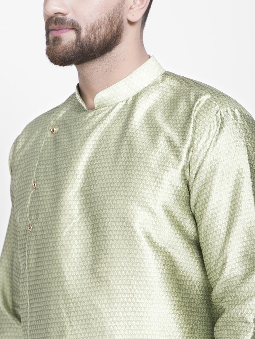 green jacquard kurta pyjama set - 17095274 - Zoom Image - 5