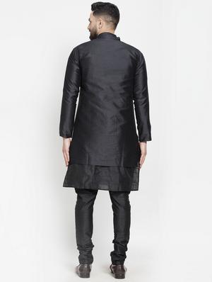black jacquard silk blend sherwani set - 17095353 - Standard Image - 3