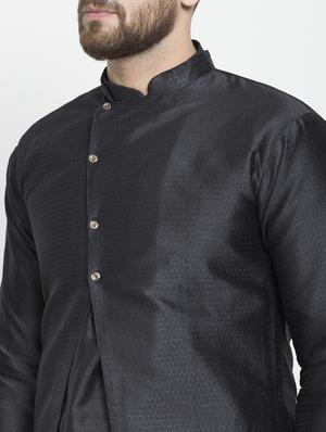 black jacquard silk blend sherwani set - 17095353 - Standard Image - 4
