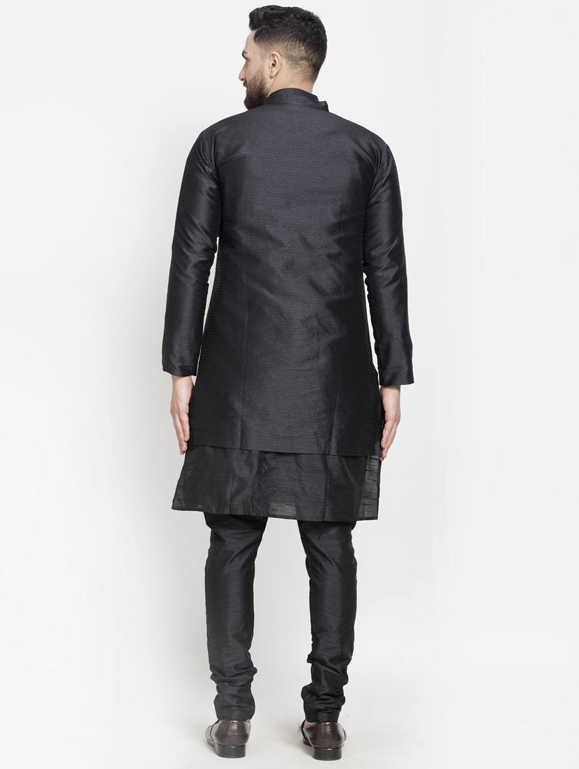 black jacquard silk blend sherwani set - 17095353 - Zoom Image - 3