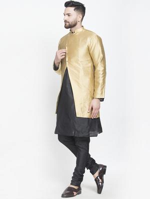 beige jacquard silk blend sherwani set - 17095355 - Standard Image - 2