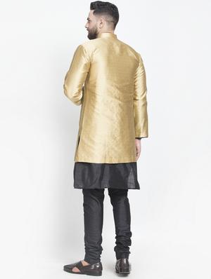 beige jacquard silk blend sherwani set - 17095355 - Standard Image - 3