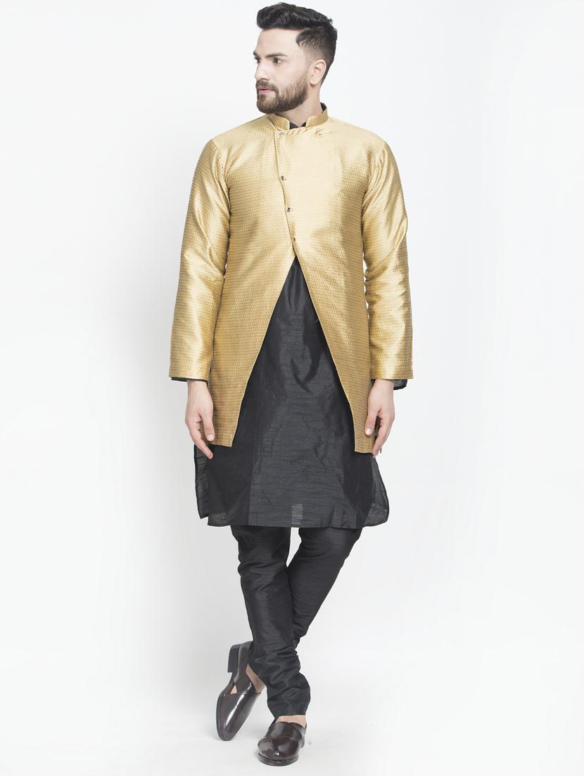 beige jacquard silk blend sherwani set - 17095355 - Zoom Image - 1