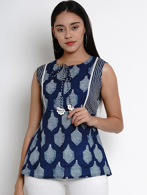indigo print a-line tunic - 17095366 - Standard Image - 1
